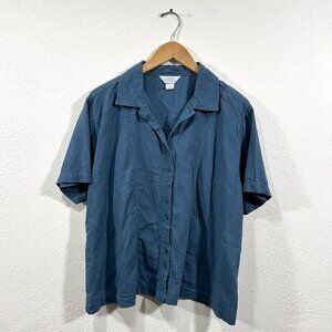 CJ Banks Vintage Dusty Blue linen style button up shirt 1X
